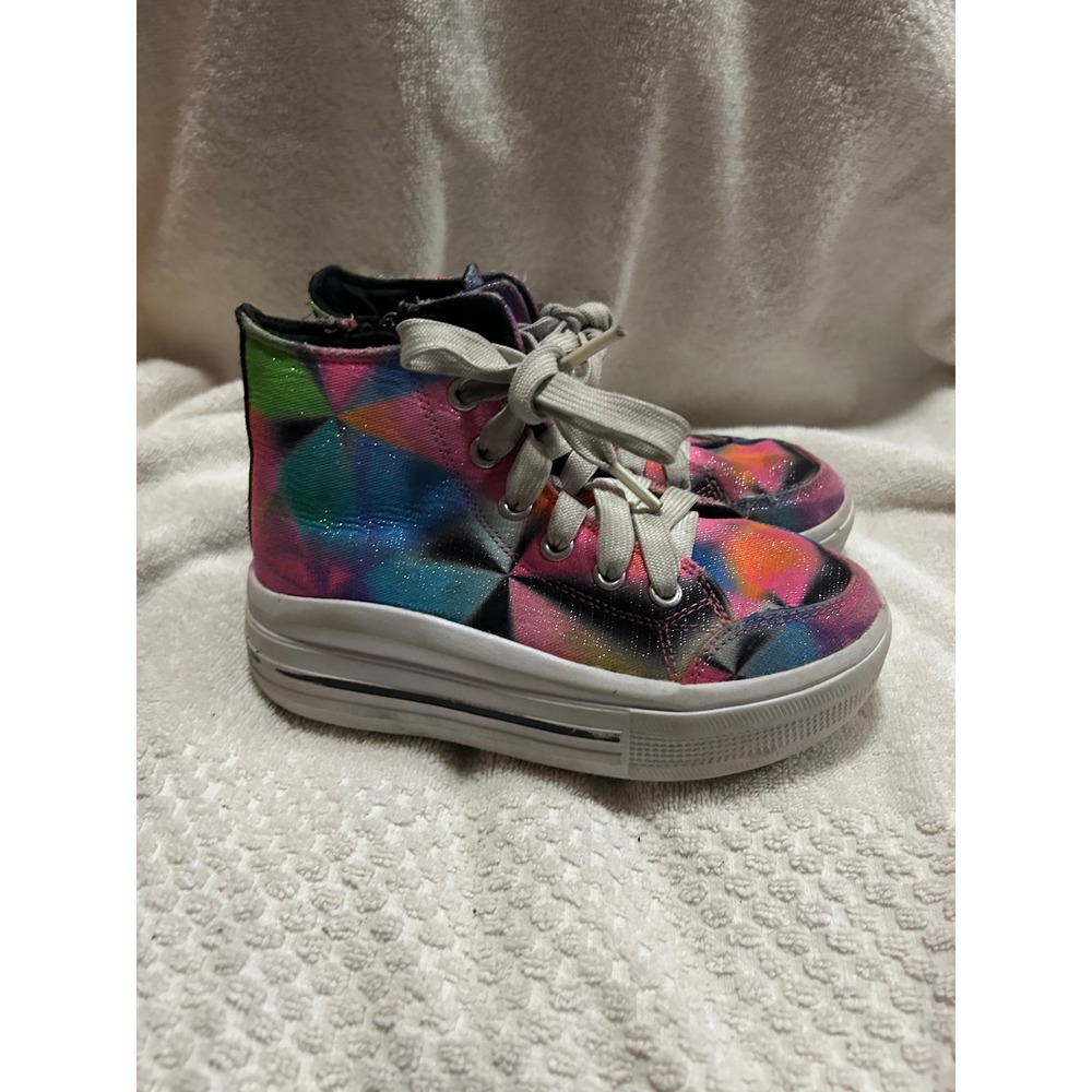 Skechers Kids Multi Color‎ Geometric Prism Glitter High Top Platform Sneakers 12